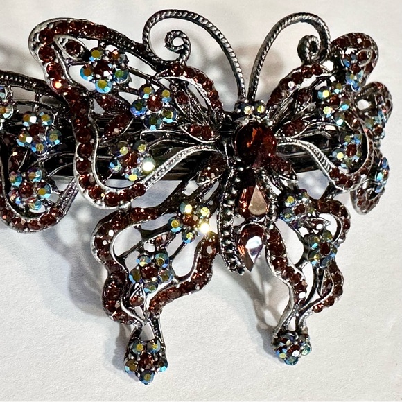 Large Vintage Butterfly Rhinestone Covered Hair Accessory Clip Sparkling 5” L - Picture 3 of 13